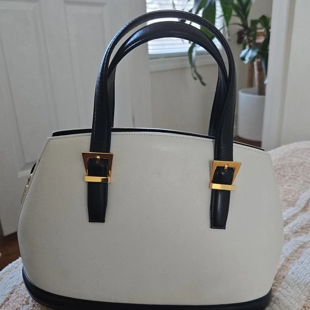 Valentino Garavani White and Black Satchel with Gold Hardware